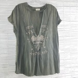 Emory Park T-shirt Olive Green Distressed  NWOT L
